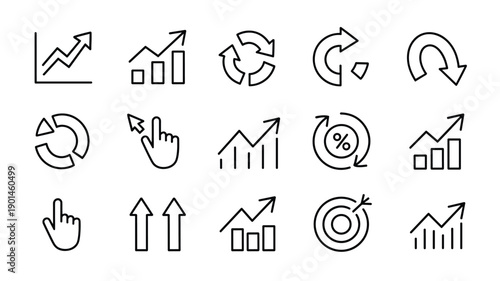 Data analysis and financial progress collection of outline icons representing statistics growth and business success