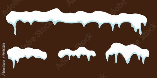 snow caps and snow drifts. Cartoon snow caps collection for winter and christmas designs. cartoon frozen shapes, white blue seasonal graphics, holiday decoration pack. EPS 10. 