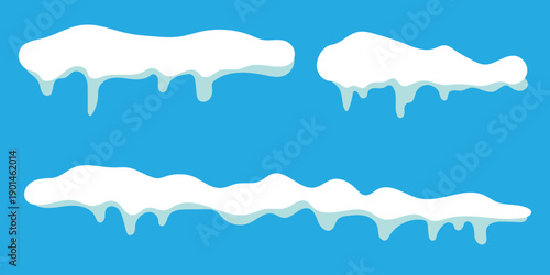  snow caps and snow drifts. Cartoon snow caps collection for winter and christmas designs. cartoon frozen shapes, white blue seasonal graphics, holiday decoration pack. EPS 10. 