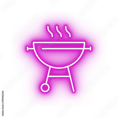 Vibrant Neon Pink BBQ Grill Icon with Smoke