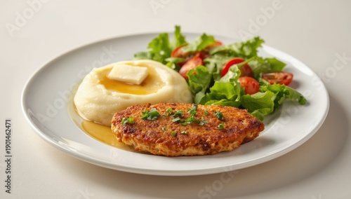 Wallpaper Mural Chopped chicken patty accompanied by mashed potatoes and salad Torontodigital.ca