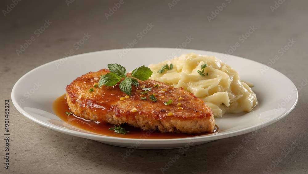 Fototapeta premium Classic breaded chicken with mashed potatoes