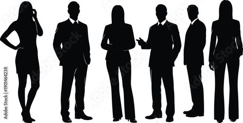 Professional business people silhouettes in formal suits, diverse corporate team standing together, executive group for leadership, career and teamwork concept.