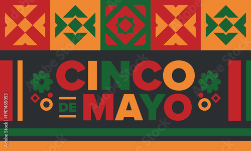 Cinco de Mayo in Mexico. Traditional mexican fiesta in May. National happy holiday with carnival, festival and parade. Latin american and spanish pattern. Illustration with sombrero. Vector poster