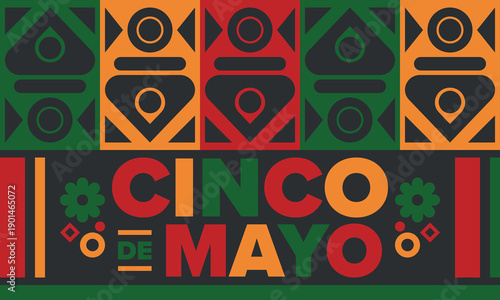 Cinco de Mayo in Mexico. Traditional mexican fiesta in May. National happy holiday with carnival, festival and parade. Latin american and spanish pattern. Illustration with sombrero. Vector poster