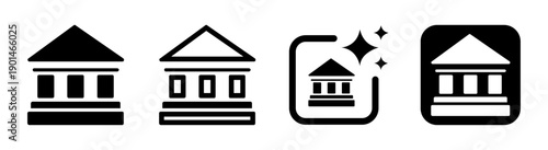 Black bank icon representing financial institution and secure money services vector illustration with transparent PNG