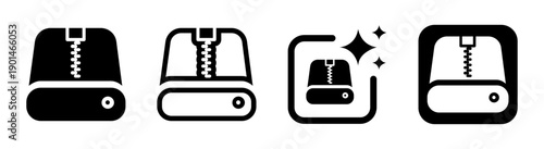 Black hard drive icon with zipper representing compressed data and secure file archive vector illustration with transparent PNG
