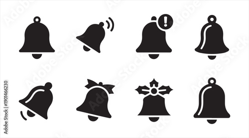 Reminder, alert and warning bell symbol collection in flat vector style