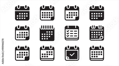 Time planning and schedule calendar icons isolated on white background