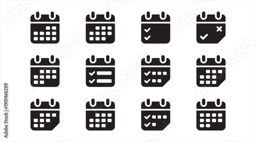 Minimal calendar date and reminder symbol collection in flat vector style