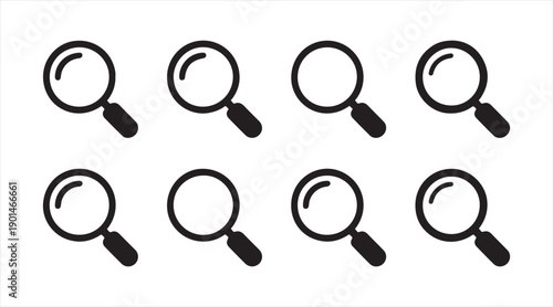 Search, zoom and inspection symbol icon collection isolated on white