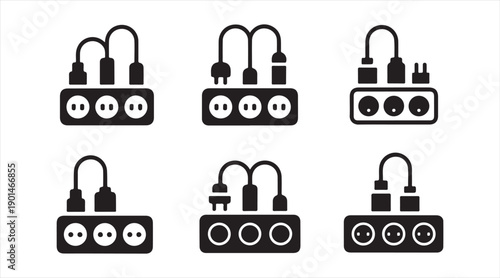 Power connection and electricity icons set isolated on white background