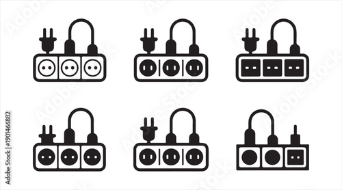 Electrical socket and adapter icon collection in minimal flat vector style