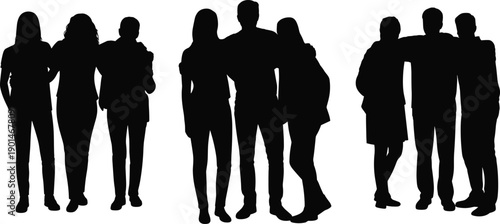 People, silhouettes, group, friends, family, togetherness, standing, unity, relationship, community, bonding, social, support, teamwork, love, connection, men, women, isolated, background