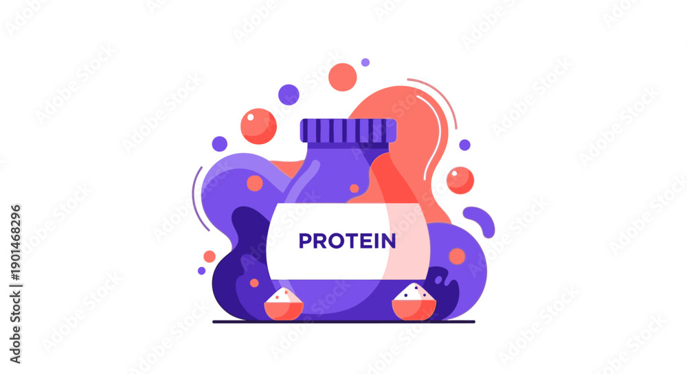 Obraz premium Protein supplement bottle with abstract design elements.