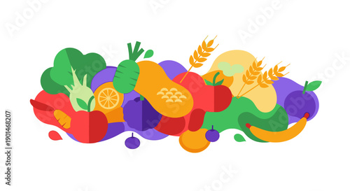 Colorful assortment of fresh fruits and vegetables in a vibrant display.