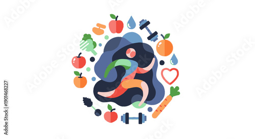 Healthy Lifestyle Concept with Fruits and Exercise.