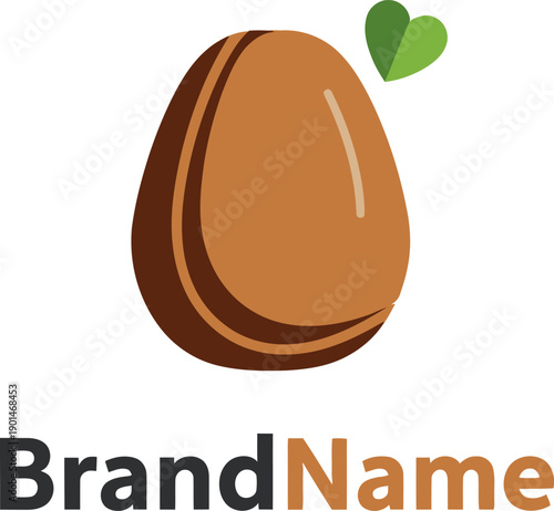 A brown chocolate egg with a green leaf.