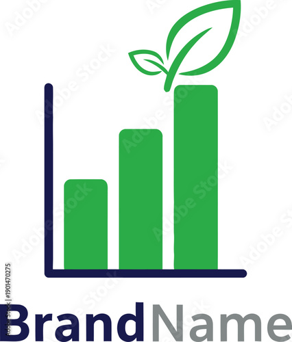 Green growth chart with increasing bars and leaf.