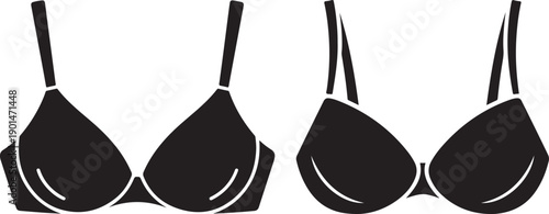 Two black bras side by side with straps up lingerie for women clothing underwear intimates  seamless silhouette  simple design