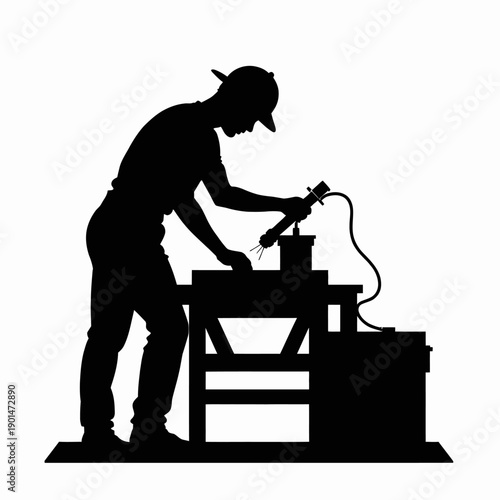 Silhouette of a Worker Engaged in Welding Activities with Protective Gear in an Industrial Setting Depicting Precision and Skillful Metalwork