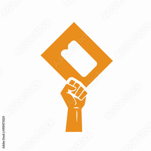 Symbolic Illustration of a Raised Fist Clutching a Geometric Shape Signifying Power, Strength, Unity, and Protest in a Minimalist Artistic Style