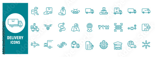 Delivery and logistics line icon set for shipping services