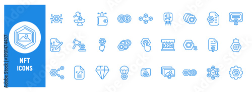NFT line icon set for digital assets and blockchain art