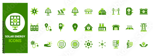 Solar energy solid icons for renewable power systems