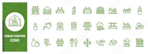 Urban farming line icons for city agriculture