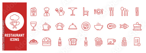 Restaurant line icon set for food menu and dining