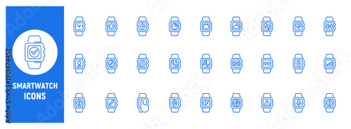 Smartwatch line icons set for wearable technology