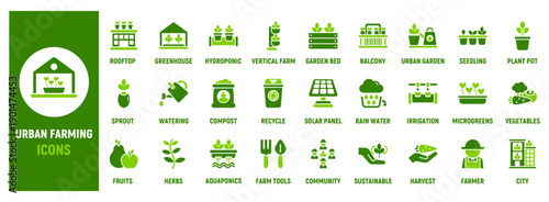 Urban farming solid icons for city agriculture