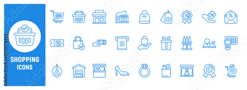 Shopping line icons for ecommerce and retail