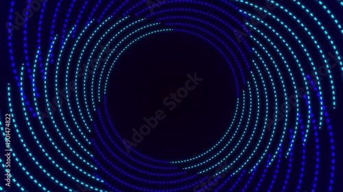Futuristic Circular Data Flow with Glowing Dotted Lines on Dark Background