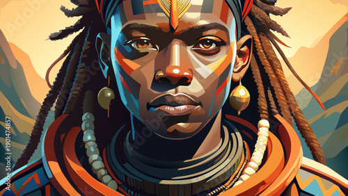 Very beautiful close-up portrait of a Himba  boy in traditional attire, highlighting cultural identity, natural beauty, expressive features, and ancestral heritage of Namibia’s indigenous people.