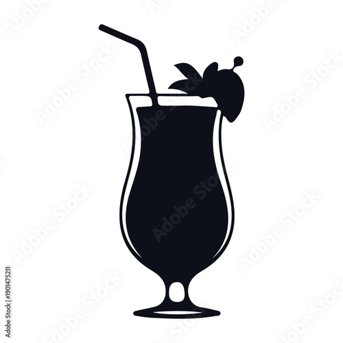 Silhouette of a refreshing tropical cocktail with garnish and straw