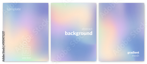 Abstract liquid background set. Gradient mesh. Effect blend pastel color. Blurred fluid colorful mix. Modern design template for web cover, header, ad banner, poster, brochure, flyer. Vector image