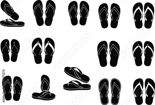 Collection of black flip flop on white background flip flops sandals footwear summer