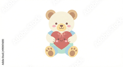 Cute Teddy Bear Holding Red Heart Vector Illustration