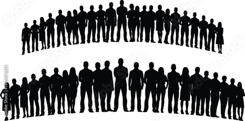 Black silhouettes of people standing in two rows