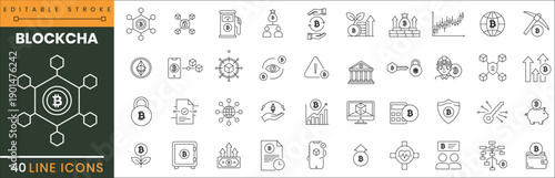 Blockchain Technology Icons: Network, Cryptocurrency, Data Security, and Digital Finance Concepts
