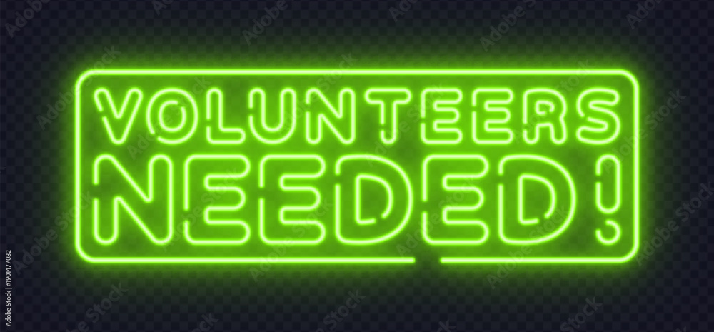 Naklejka premium Eye catching neon vector sign inviting volunteers. Perfect for charity events, nonprofit projects, and community initiatives.