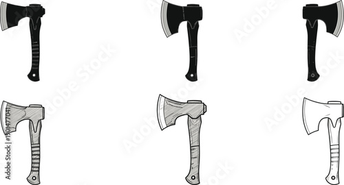 Black and gray axes with wooden handles hatchet tool