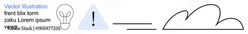 Creativity, cautionary advice, innovation transfer, brainstorming, problem-solving, ideas transformation. Light bulb, warning icon connected to abstract cloud. Creativity and cautionary advice