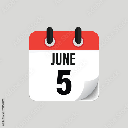 June Fifth Calendar Date Icon