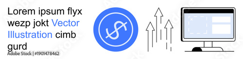 Financial growth, analytics, business strategy, digital marketing, investment planning, economic success. Dollar symbol, rising arrows computer. Financial growth and analytics concept