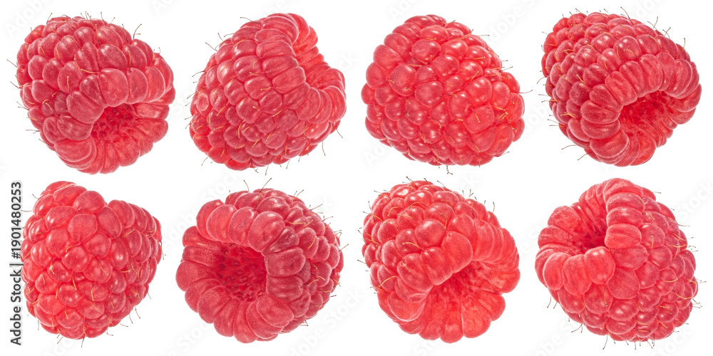 Naklejka premium Raspberries isolated on white background, full depth of field