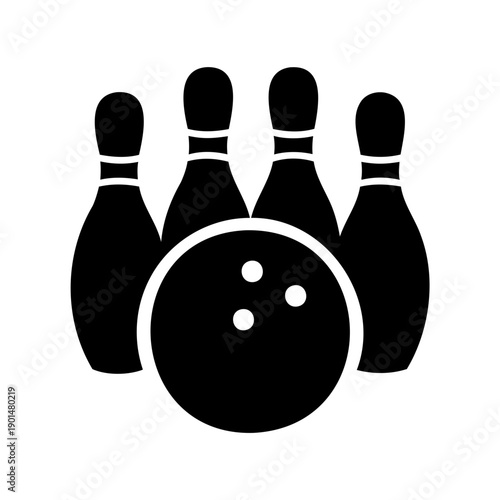 Five bowling pins arranged behind a bowling ball on a lane Vector, illustration