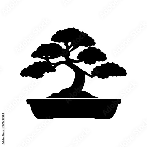 A minimalist bonsai tree illustration in black and white Vector, illustration
